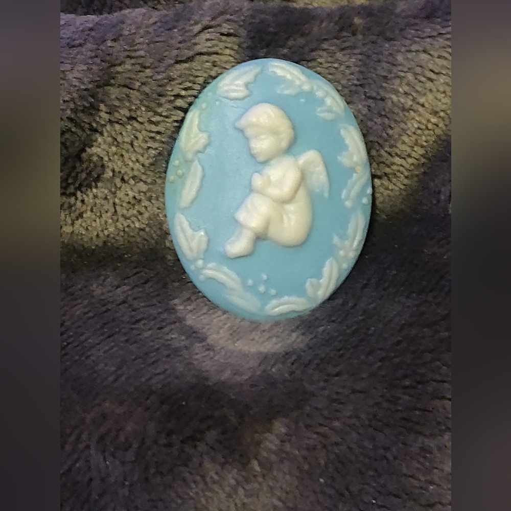 Vintage Jasperware Porcelain Blue and White Angel Cameo Brooch